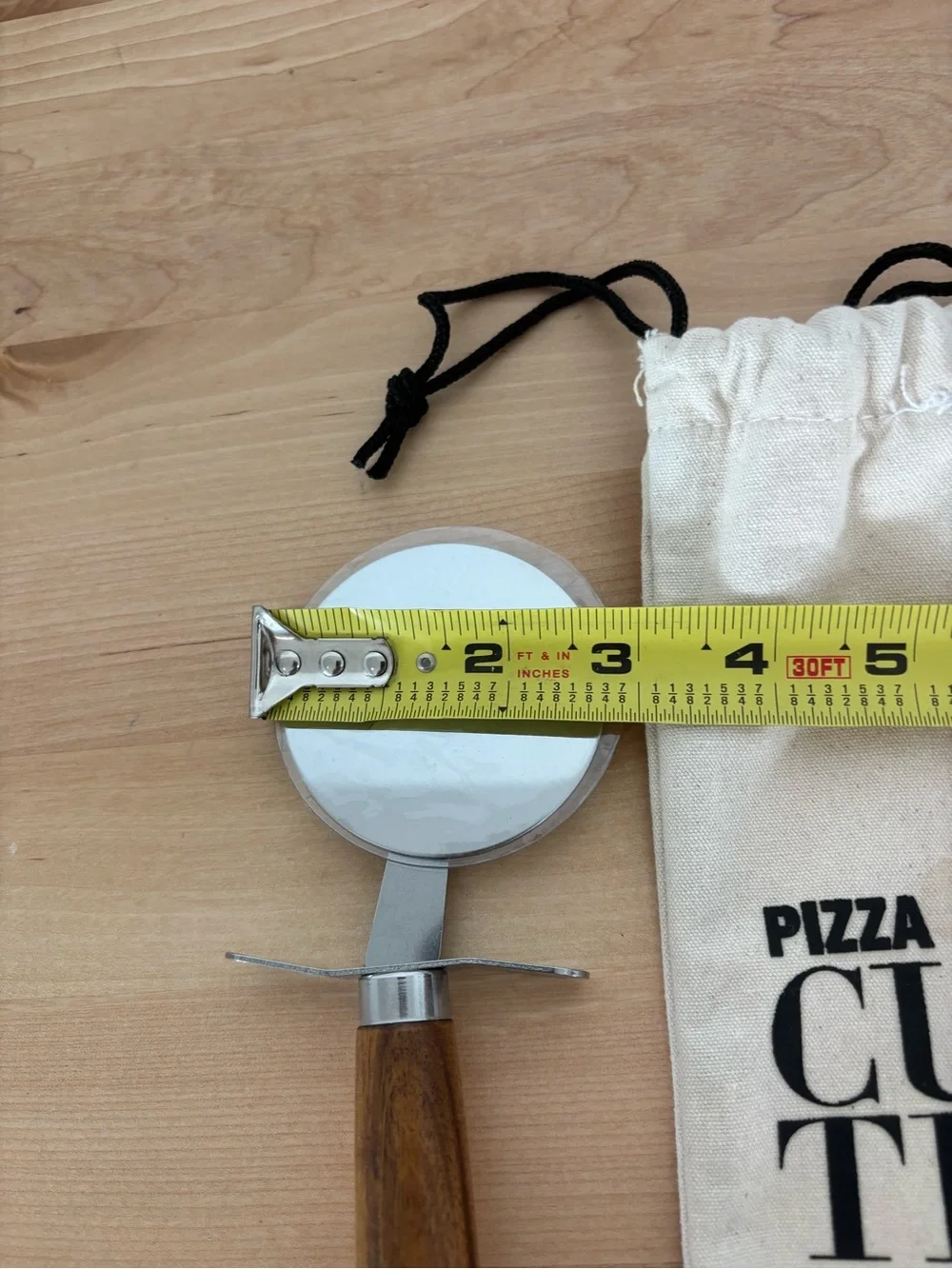 Wooden Handle Pizza Cutter - Natural Wood